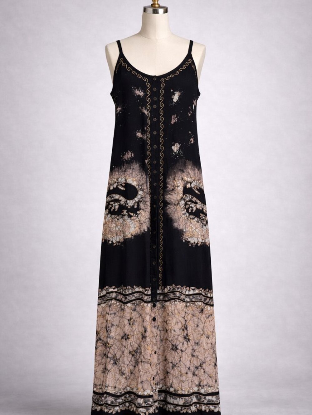 Advance Apparels Women's Bohemian Tie Dye Button Down Maxi Dress
